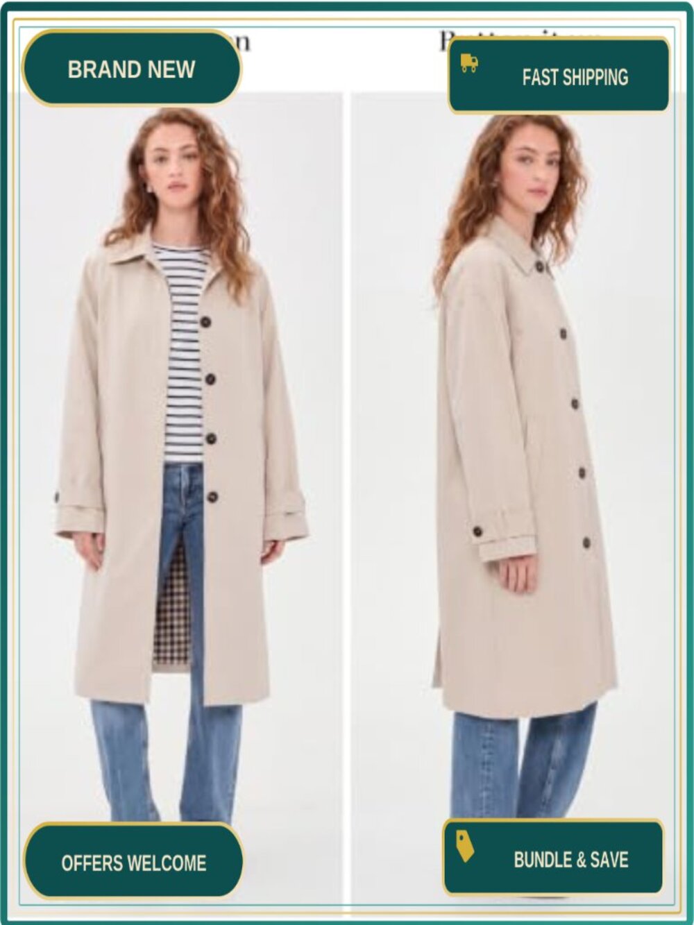 Women Trench Coat Single Breasted Lightweight Long Coat Mid Length Jacket - Picture 3 of 6